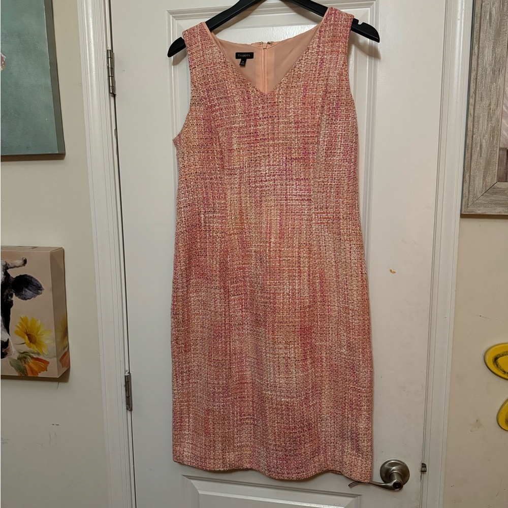 Talbots Pink and Cream Tweed Sheath Dress